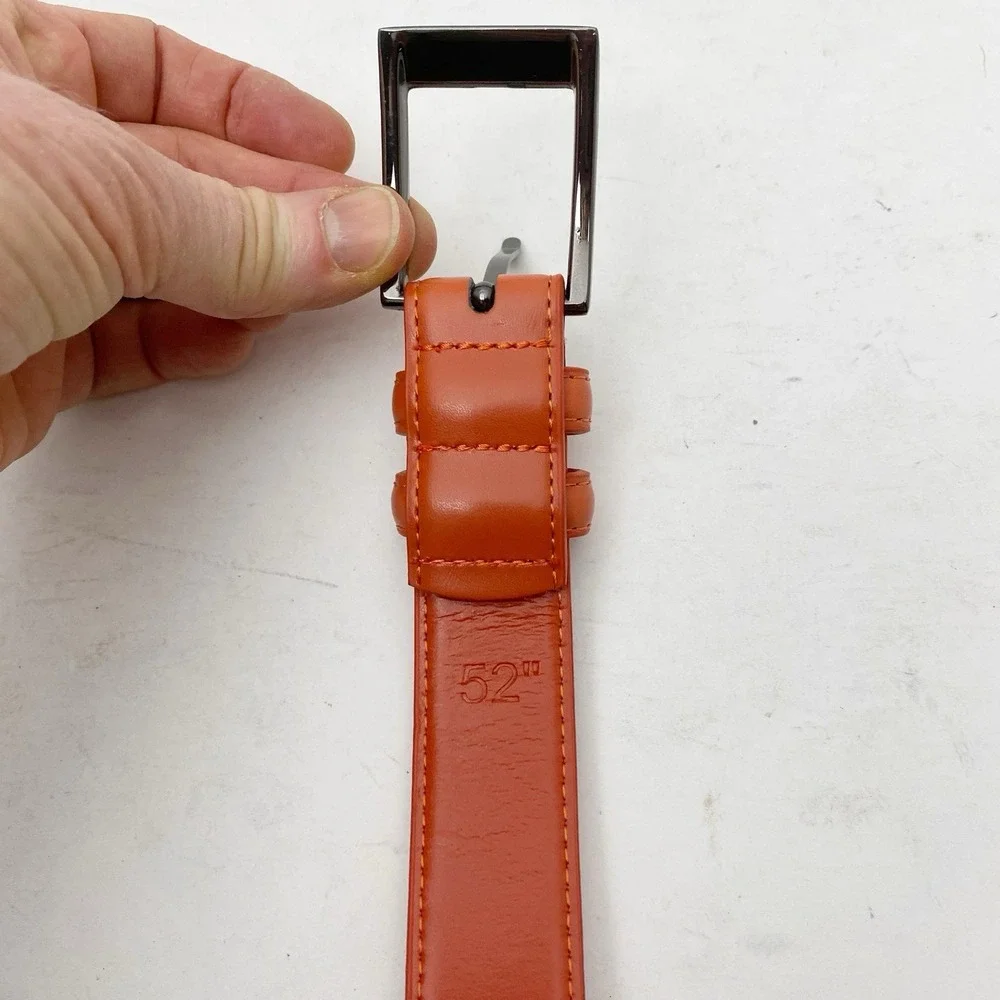 XHtang Smooth Leather Gunmetal Buckle Dress Belt Mens‎ 52 Orange